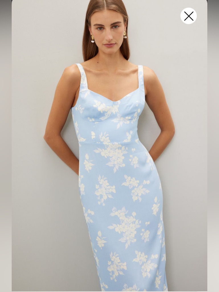 Reformation Blue Floral Slip Dress With White Floral Print